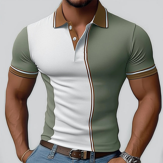 Men's Colorblock Polo T-Shirt | Knitted Breathable Summer Top | Modern Stylish Polo Neck Tee | Comfortable Casual Fashion | Versatile Smart-Casual Wear | High-Quality Fabric | Men's Summer Wardrobe Essential