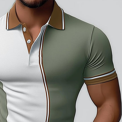 Men's Colorblock Polo T-Shirt | Knitted Breathable Summer Top | Modern Stylish Polo Neck Tee | Comfortable Casual Fashion | Versatile Smart-Casual Wear | High-Quality Fabric | Men's Summer Wardrobe Essential