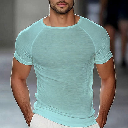 Men's Knitted Solid Color T-Shirt | Summer Short Sleeve Crew Neck | Lightweight Breathable Fabric | Casual Relaxed Fit | Available S-3XL | Multiple Colors | Machine Washable | Stylish Wardrobe Essential