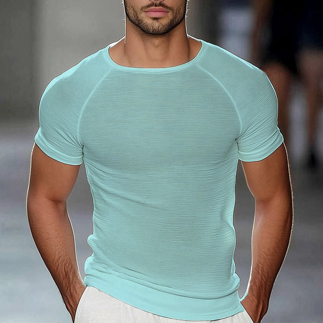 Men's Knitted Solid Color T-Shirt | Summer Short Sleeve Crew Neck | Lightweight Breathable Fabric | Casual Relaxed Fit | Available S-3XL | Multiple Colors | Machine Washable | Stylish Wardrobe Essential