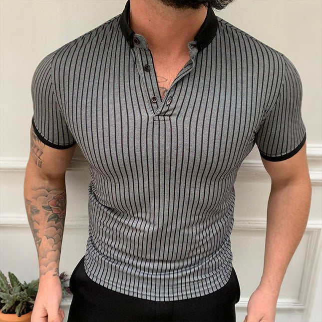 Men's Striped Polo Shirt | Short Sleeve | Retro Casual Style | Classic Collar | Breathable Cotton Blend | Sizes S-3XL | Comfortable Relaxed Fit | Modern Fashion | Versatile Men's Top