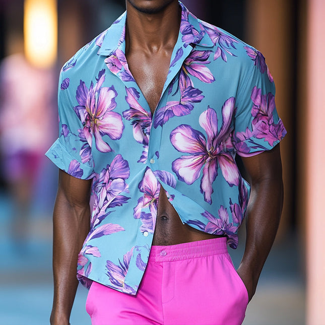 Men's Short Sleeve Floral Shirt | Retro Printed Casual Lapel | Breathable Vintage Style | Summer Beachwear