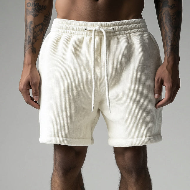 Men's Waffle Shorts | Casual Solid Color | Adjustable Drawstring Waist | Lightweight Breathable Fabric | Comfortable Fit Above Knee | Versatile Summer Essential | Sizes S-3XL | Perfect for Relaxing or Outings