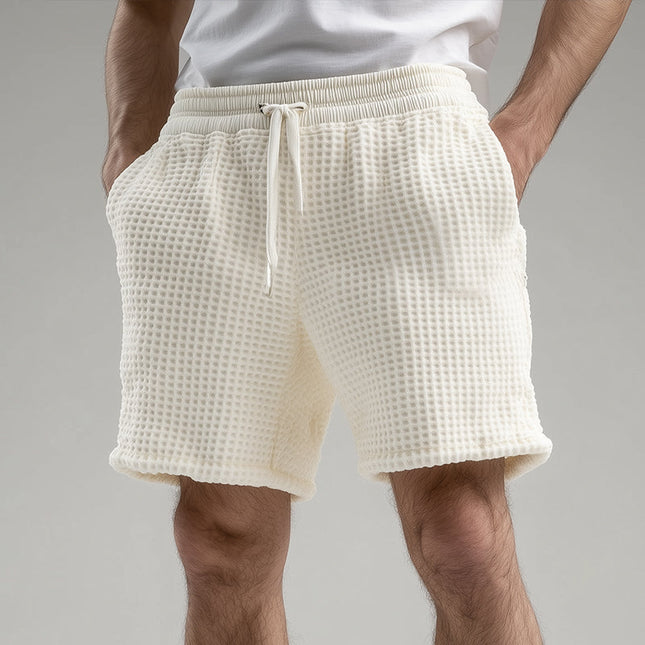 Men's Waffle Drawstring Shorts | Solid Casual Shorts | Adjustable Waist | Lightweight Breathable Fabric | Sizes S-3XL | Comfortable Fit Summer Essentials