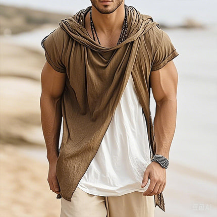 Men's Linen Hooded Shirt | Retro Casual Short Sleeve | Comfort Fit | Vintage Style | Summer Wardrobe Essential | Breathable Lightweight Material | Available in Sizes S to 3XL | Ideal for Casual Outings