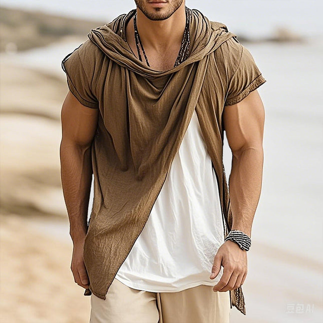 Men's Linen Hooded Shirt | Retro Casual Short Sleeve | Comfort Fit | Vintage Style | Summer Wardrobe Essential | Breathable Lightweight Material | Available in Sizes S to 3XL | Ideal for Casual Outings