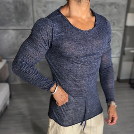 Men's Casual Stretch T-Shirt | Lightweight Long Sleeve | Round Neck | Versatile Everyday Wear | Moisture-Wicking | Breathable Material | Flexible Fit | Multiple Colors Available | Sizes S-3XL