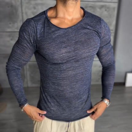 Men's Casual Stretch T-Shirt | Lightweight Long Sleeve | Round Neck | Versatile Everyday Wear | Moisture-Wicking | Breathable Material | Flexible Fit | Multiple Colors Available | Sizes S-3XL