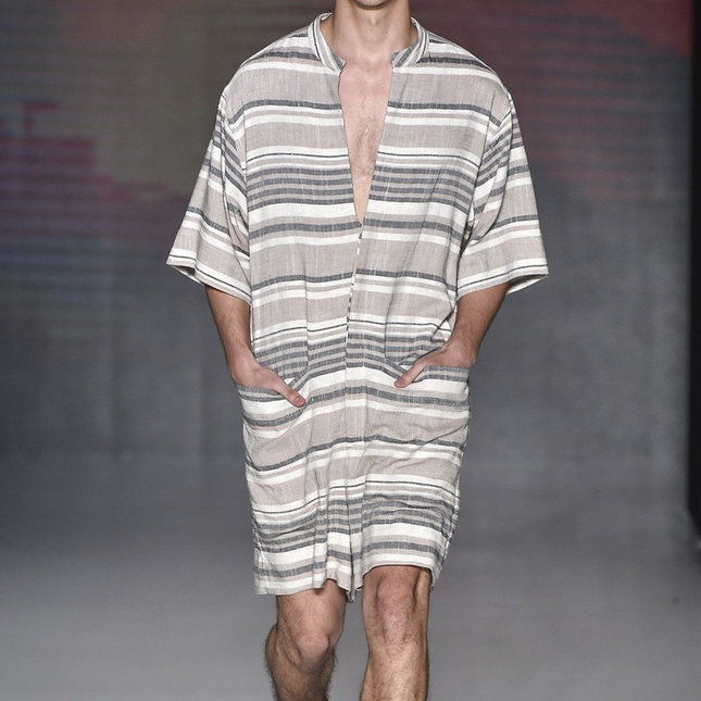 Men's Jumpsuit | Summer Fashion | Casual Loose Fit | Deep V-Neck | Cotton Linen Blend | Striped Pattern | Breathable Lightweight | Beachwear | Everyday Comfort | Functional Pockets