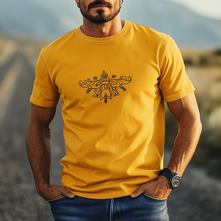 Men's Suede T-Shirt | Round Neck | Embroidered Design | Short Sleeve | Soft and Breathable | Versatile Casual Style | Classic Fashion for Spring and Summer