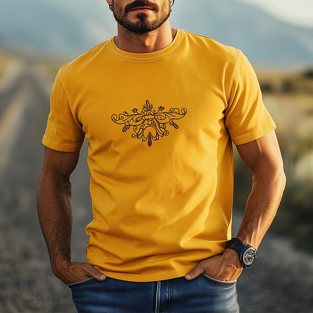 Men's Suede T-Shirt | Round Neck | Embroidered Design | Short Sleeve | Soft and Breathable | Versatile Casual Style | Classic Fashion for Spring and Summer