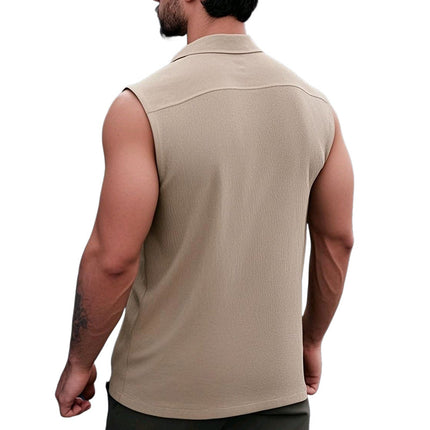 Men's Sleeveless Tank Top | Lapel Collar | Solid Color | Casual Wear | Breathable Fabric | Modern Fit