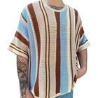 Men's Striped Knit Sweater | Short Sleeve | Loose Collar | Contrast Colors | Relaxed Fit | Casual Style | Comfortable Knit Fabric | Versatile Layering | Ideal for Everyday Wear | Multiple Sizes Available