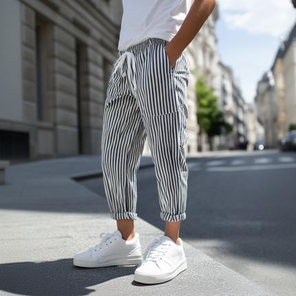 Men's Tapered Pants | Cotton Blend | Elastic Waist | Casual Striped Design | Comfortable Fit | Stylish Everyday Wear
