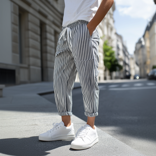 Men's Tapered Pants | Cotton Blend | Elastic Waist | Casual Striped Design | Comfortable Fit | Stylish Everyday Wear