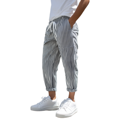 Men's Tapered Pants | Cotton Blend | Elastic Waist | Casual Striped Design | Comfortable Fit | Stylish Everyday Wear