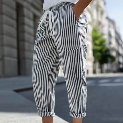 Men's Tapered Pants | Cotton Blend | Elastic Waist | Casual Striped Design | Comfortable Fit | Stylish Everyday Wear