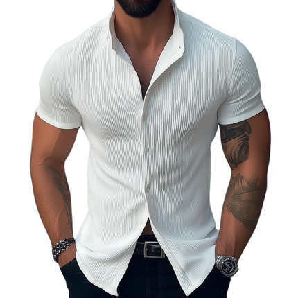 Men's Solid Color Shirt | Stand Collar | Short Sleeve | Casual Wear | Comfortable Breathable Fabric