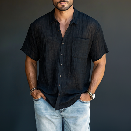 Men's Linen Short Sleeve Shirt | Breathable Comfortable Lapel Design | Loose Fit | Casual Summer Top | Lightweight Fashion | Versatile Button-Down | Easy Care Machine Washable | Available in Multiple Sizes