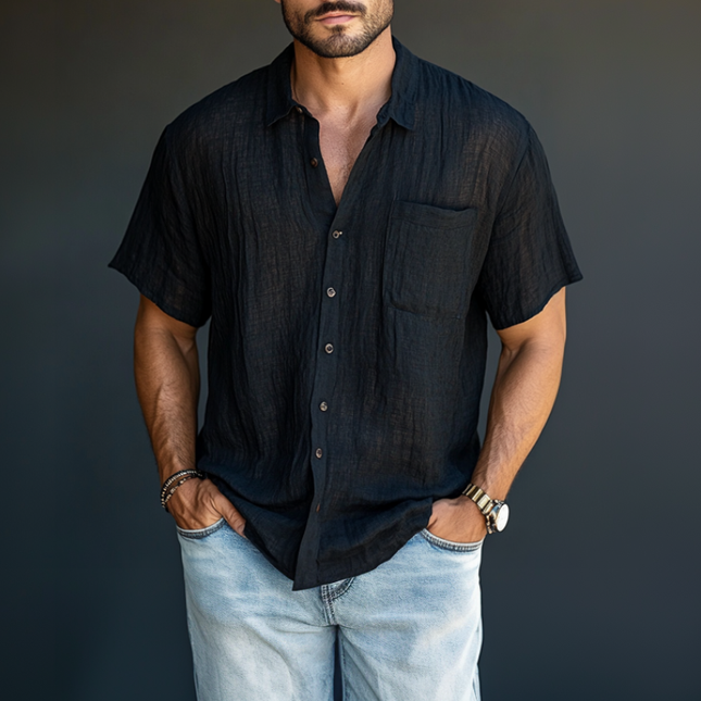 Men's Linen Short Sleeve Shirt | Breathable Comfortable Lapel Design | Loose Fit | Casual Summer Top | Lightweight Fashion | Versatile Button-Down | Easy Care Machine Washable | Available in Multiple Sizes