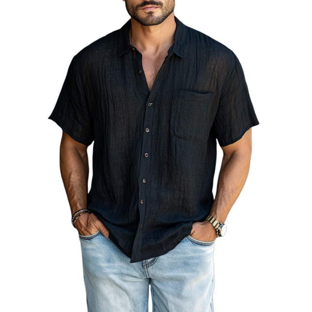 Men's Linen Short Sleeve Shirt | Breathable Comfortable Lapel Design | Loose Fit | Casual Summer Top | Lightweight Fashion | Versatile Button-Down | Easy Care Machine Washable | Available in Multiple Sizes