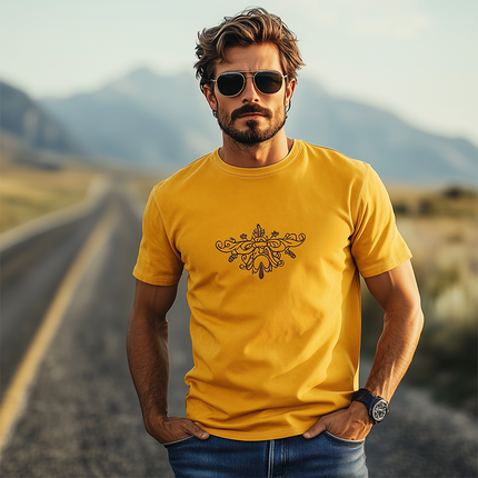 Men's Suede T-Shirt | Round Neck | Embroidered Design | Short Sleeve | Soft and Breathable | Versatile Casual Style | Classic Fashion for Spring and Summer