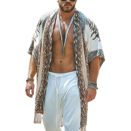 Men's Summer Shirt | Printed Tassel Design | Knee-Length | Buttonless | Short Sleeve | Lightweight Fabric | Festival & Beach Wear | Relaxed Fit | Machine Washable | Sizes S to 3XL