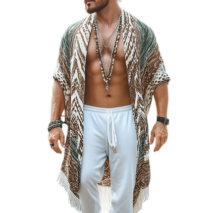 Men's Summer Shirt | Printed Casual | Tassel Accents | Knee-Length Design | Vibrant Prints | Relaxed Open Neckline | Short Sleeves | Lightweight Breathable Fabric | Sizes S-3XL