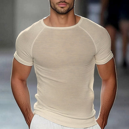 Men's Knitted Solid Color T-Shirt | Summer Short Sleeve Crew Neck | Lightweight Breathable Fabric | Casual Relaxed Fit | Available S-3XL | Multiple Colors | Machine Washable | Stylish Wardrobe Essential