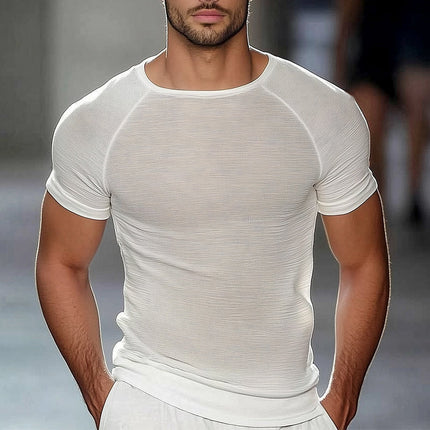 Men's Knitted Solid Color T-Shirt | Summer Short Sleeve Crew Neck | Lightweight Breathable Fabric | Casual Relaxed Fit | Available S-3XL | Multiple Colors | Machine Washable | Stylish Wardrobe Essential