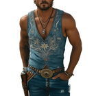 Men's Suede Deep V Neck Tank Top | Retro Western Style | Embroidered | Spring Summer Fashion | Premium Material | Relaxed Fit
