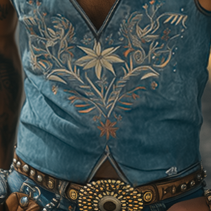 Men's Suede Deep V Neck Tank Top | Retro Western Style | Embroidered | Spring Summer Fashion | Premium Material | Relaxed Fit