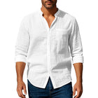 Men's Stand Collar Long Sleeve Shirt | Cotton Linen Blend | Casual & Versatile | Sophisticated Style | Comfortable Fit | Breathable Fabric | Perfect for Work & Leisure