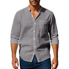 Men's Stand Collar Long Sleeve Shirt | Cotton Linen Blend | Casual & Versatile | Sophisticated Style | Comfortable Fit | Breathable Fabric | Perfect for Work & Leisure