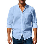 Men's Stand Collar Long Sleeve Shirt | Cotton Linen Blend | Casual & Versatile | Sophisticated Style | Comfortable Fit | Breathable Fabric | Perfect for Work & Leisure