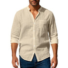 Men's Stand Collar Long Sleeve Shirt | Cotton Linen Blend | Casual & Versatile | Sophisticated Style | Comfortable Fit | Breathable Fabric | Perfect for Work & Leisure