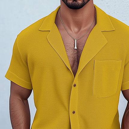 Men's Summer Shirt | Textured Design | Notched Lapel | Skin Friendly | Short Sleeve | Breathable Fabric | Casual & Office Wear | Sizes S to 3XL | Machine Washable | Multiple Colors | Regular Fit