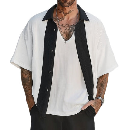 Men's Short Sleeve Colorblock Shirt | Summer Casual Loose Fit | Lightweight Breathable Fabric | Classic Spread Collar | S-3XL Sizes | Ideal for Beach and Casual Wear