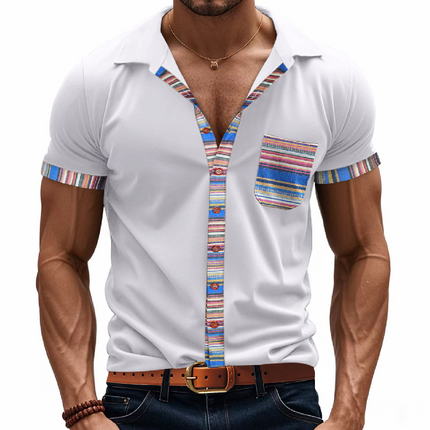 Men's Patchwork Polo Shirt | Lapel Collar | Short Sleeve | Casual Style | Unique Design | Comfortable & Breathable Fabric | Stylish & Versatile | Ideal for Casual & Semi-Formal Outings