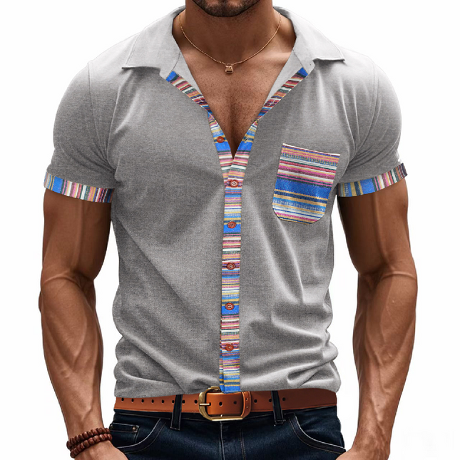 Men's Patchwork Polo Shirt | Lapel Collar | Short Sleeve | Casual Style | Unique Design | Comfortable & Breathable Fabric | Stylish & Versatile | Ideal for Casual & Semi-Formal Outings