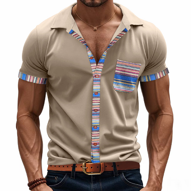 Men's Patchwork Polo Shirt | Lapel Collar | Short Sleeve | Casual Style | Unique Design | Comfortable & Breathable Fabric | Stylish & Versatile | Ideal for Casual & Semi-Formal Outings