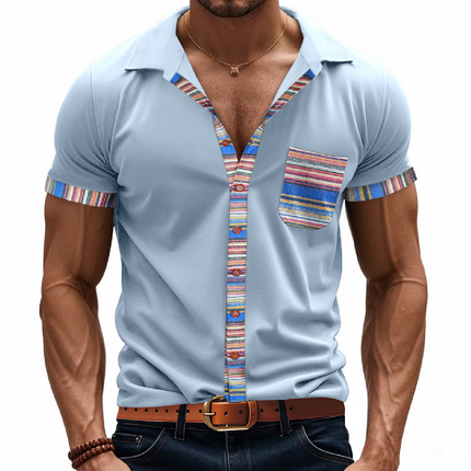 Men's Patchwork Polo Shirt | Lapel Collar | Short Sleeve | Casual Style | Unique Design | Comfortable & Breathable Fabric | Stylish & Versatile | Ideal for Casual & Semi-Formal Outings