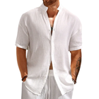 Men's Short Sleeve Shirt | Casual Stand Collar | Breathable Cotton Blend | Pleated Slim Fit Design | Stylish Men's Dress Shirt | S-XXL Sizes | Versatile & Comfortable | Ideal for Warm Weather & Events