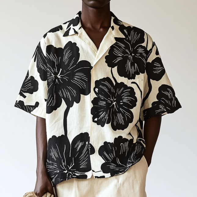 Men's Floral Print Short Sleeve Shirt | Vibrant Casual Loose Fit | Lapel Collar | Summer Breathable Fashion | Lightweight & Comfortable | Stylish & Eye-Catching | Versatile for Day & Night | MTA1468D8M