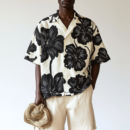 Men's Floral Print Short Sleeve Shirt | Vibrant Casual Loose Fit | Lapel Collar | Summer Breathable Fashion | Lightweight & Comfortable | Stylish & Eye-Catching | Versatile for Day & Night | MTA1468D8M