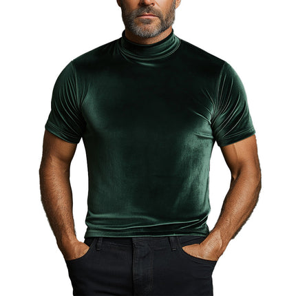 Men's Suede Slim Fit T-Shirt | Elegant Retro Style | Short Sleeve | Soft Luxurious Fabric | Versatile Casual or Semi-Formal | MTA1471D7P