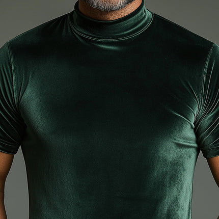 Men's Suede Slim Fit T-Shirt | Elegant Retro Style | Short Sleeve | Soft Luxurious Fabric | Versatile Casual or Semi-Formal | MTA1471D7P
