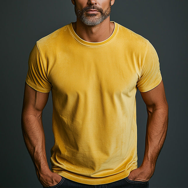Men's Suede T-Shirt | Retro Short Sleeve | Solid Color | Soft & Comfortable | High-Quality Material | Casual & Semi-Formal Style | Perfect for Modern Wardrobe | Timeless Retro Design for Men