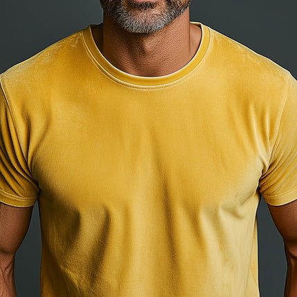 Men's Suede T-Shirt | Retro Short Sleeve | Solid Color | Soft & Comfortable | High-Quality Material | Casual & Semi-Formal Style | Perfect for Modern Wardrobe | Timeless Retro Design for Men