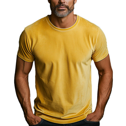 Men's Suede T-Shirt | Retro Short Sleeve | Solid Color | Soft & Comfortable | High-Quality Material | Casual & Semi-Formal Style | Perfect for Modern Wardrobe | Timeless Retro Design for Men